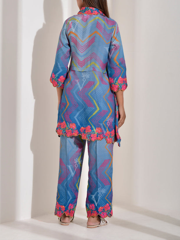 Blue Vasansi Silk Printed Co Ord Set