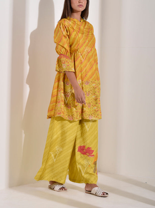 Yellow Leheriya Printed Co Ord Set