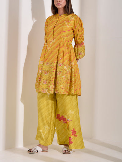 Yellow Leheriya Printed Co Ord Set