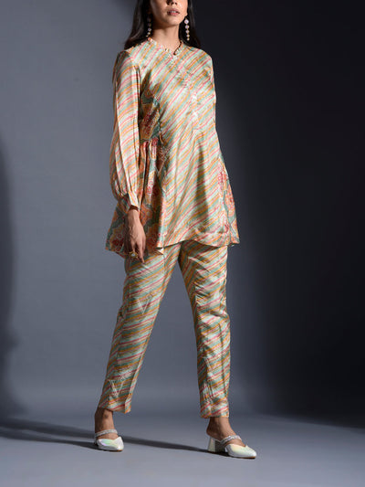 Green Vasansi Silk Leheriya Co Ord Set