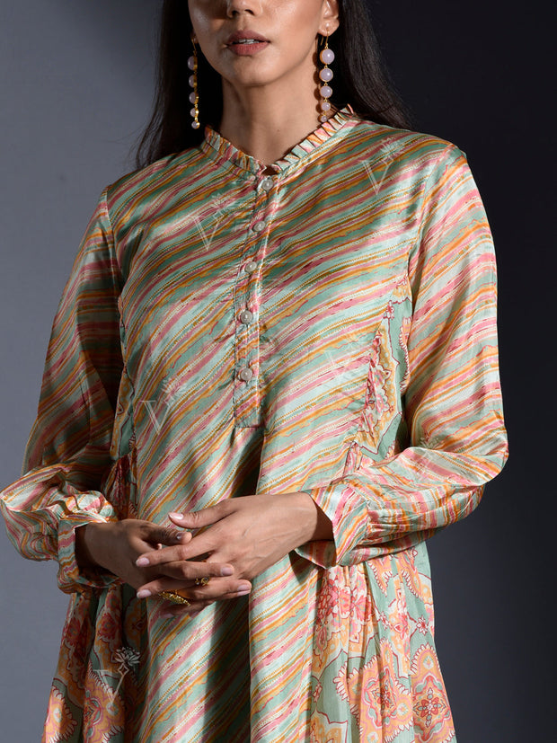 Green Vasansi Silk Leheriya Co Ord Set