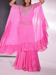 Pink Leheriya Georgette Cape and Sharara Set