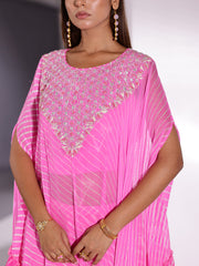 Pink Leheriya Georgette Cape and Sharara Set
