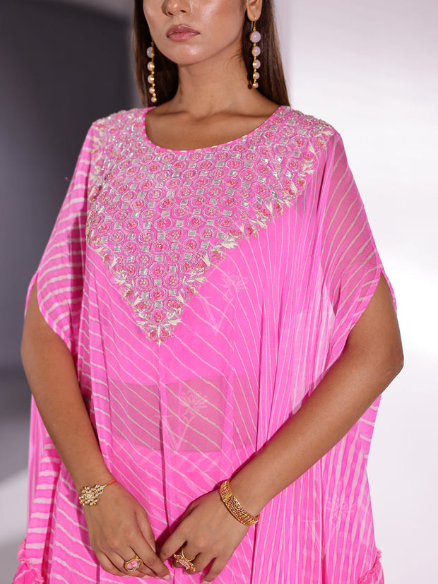 Pink Leheriya Georgette Cape and Sharara Set