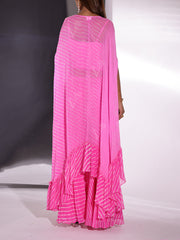 Pink Leheriya Georgette Cape and Sharara Set