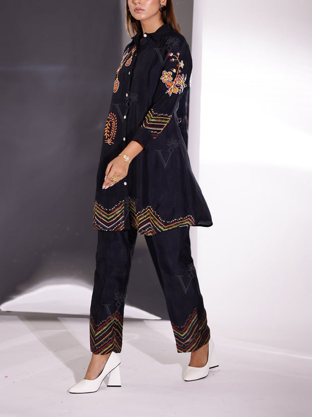 Black Embroidered Vasansi Silk Co Ord Set