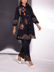 Black Embroidered Vasansi Silk Co Ord Set