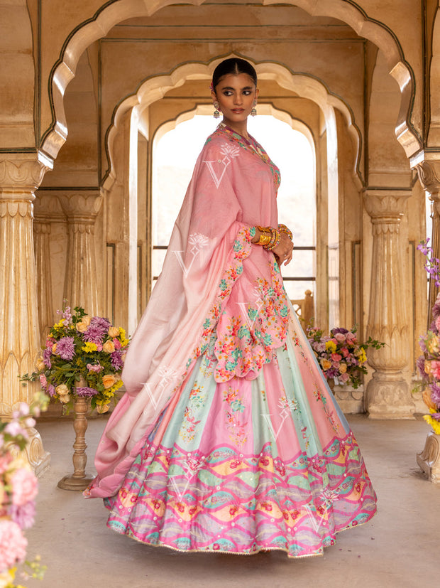 Pastel Vasansi Silk Printed Lehenga Set