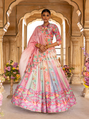 Pastel Vasansi Silk Printed Lehenga Set
