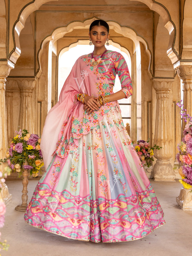 Pastel Vasansi Silk Printed Lehenga Set