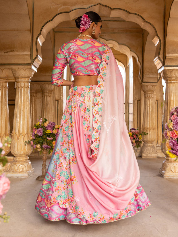 Pastel Vasansi Silk Printed Lehenga Set