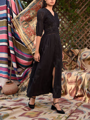 Black Cotton Dobby Dress