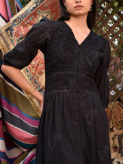 Black Cotton Dobby Dress