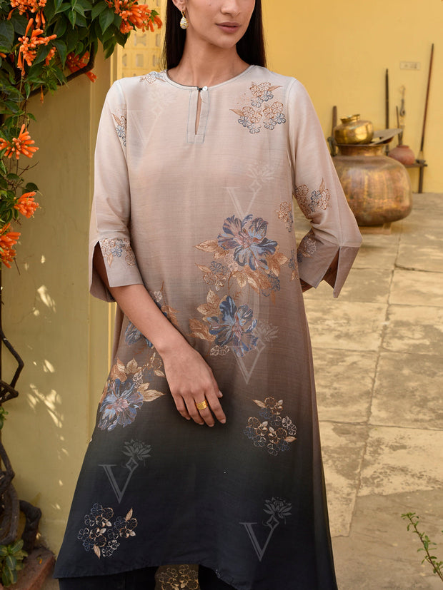 Black and Off-White Vasansi Silk Printed Co Ord Set