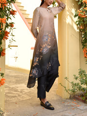 Black and Off-White Vasansi Silk Printed Co Ord Set