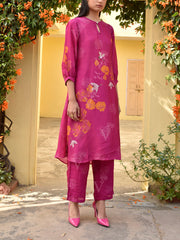 Fuchsia Pink Vasansi Silk Printed Co Ord Set