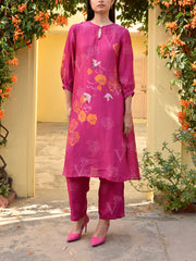 Fuchsia Pink Vasansi Silk Printed Co Ord Set