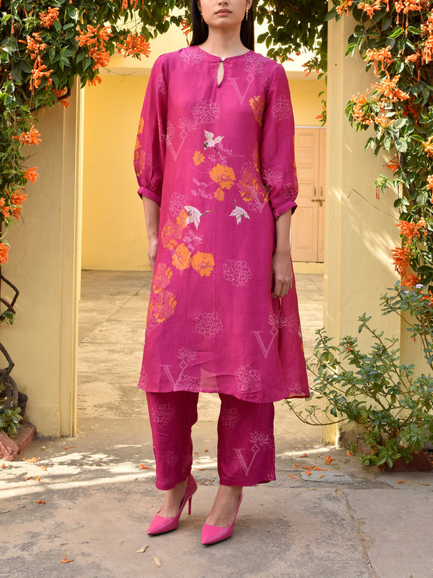 Fuchsia Pink Vasansi Silk Printed Co Ord Set