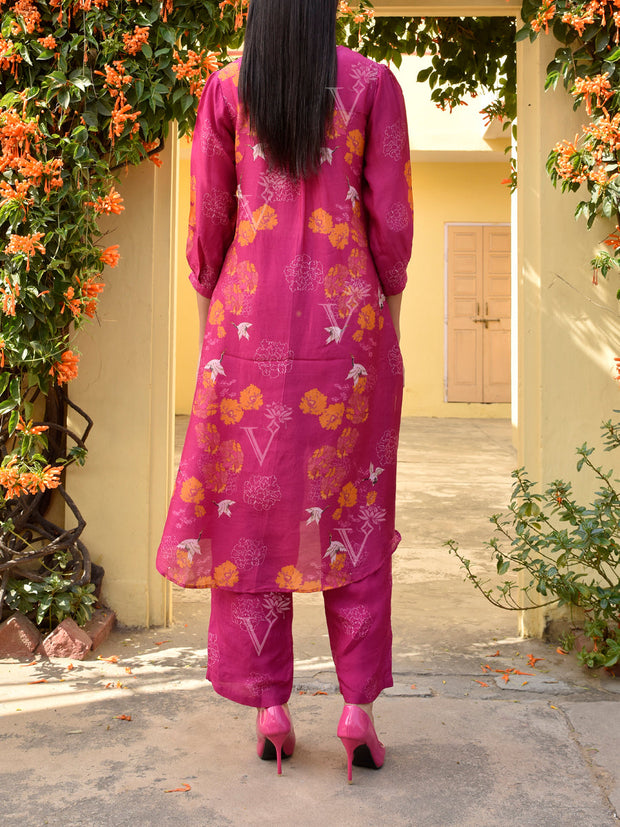 Fuchsia Pink Vasansi Silk Printed Co Ord Set