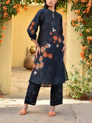 Black Vasansi Silk Printed Co Ord Set