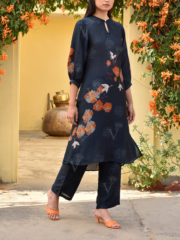 Black Vasansi Silk Printed Co Ord Set
