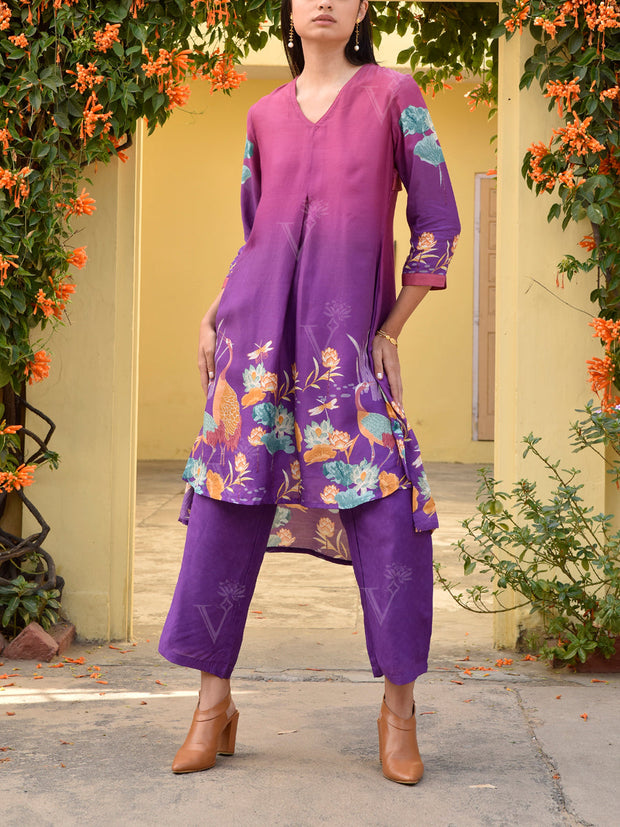 Purple Vasansi Silk Printed Co Ord Set