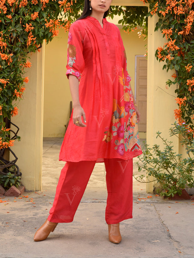 Scarlet Red Vasansi Silk Printed Co Ord Set