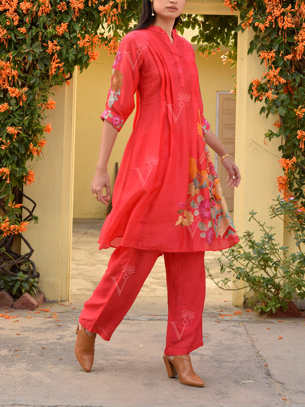 Scarlet Red Vasansi Silk Printed Co Ord Set