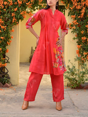 Scarlet Red Vasansi Silk Printed Co Ord Set