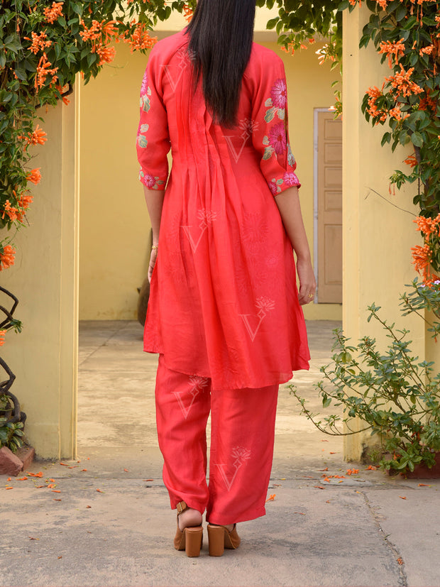 Scarlet Red Vasansi Silk Printed Co Ord Set