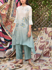Sage Green and Off-White Vasansi Silk Printed Co Ord Set