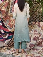 Sage Green and Off-White Vasansi Silk Printed Co Ord Set