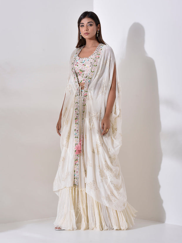 Off White Silk Jacket Skirt Set