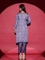 Slate Grey Embroidered Satin Suit Set