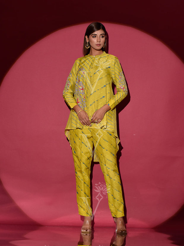 Olive Green Leheriya Vasansi Silk Co Ord Set