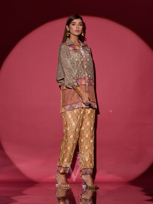 Brown Vasansi Silk Printed Co Ord Set