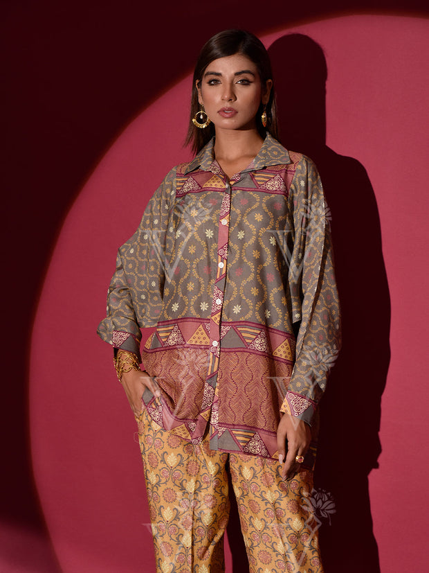 Brown Vasansi Silk Printed Co Ord Set