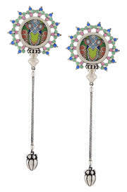 Hand Painted Multi Enamel Chandrika Tassel Earrings