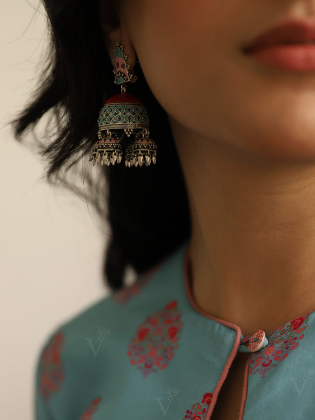 Silver Rangoli Rawa Jhumka Earrings