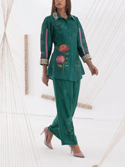 Green Floral Embroidered Co Ord Set