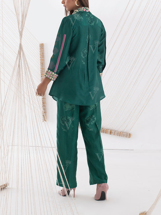 Green Floral Embroidered Co Ord Set