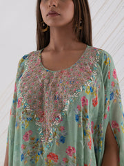 Sage Green Floral Cape Sharara Set