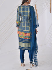 Blue Bhandej Emroidered Suit Set