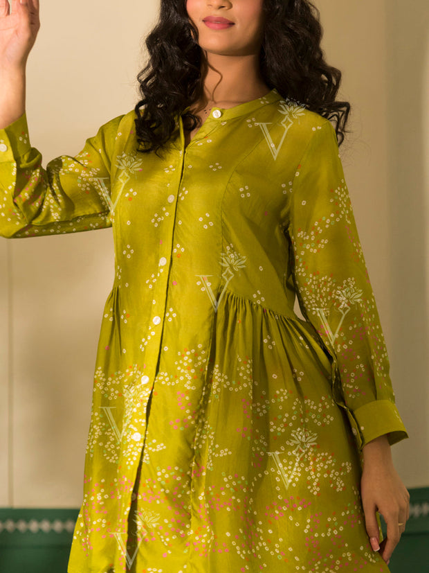 Lime Green Bandhani Vasansi Silk Co Ord Set