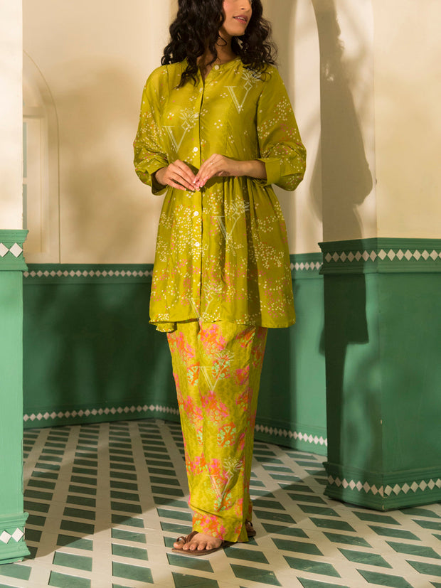 Lime Green Bandhani Vasansi Silk Co Ord Set