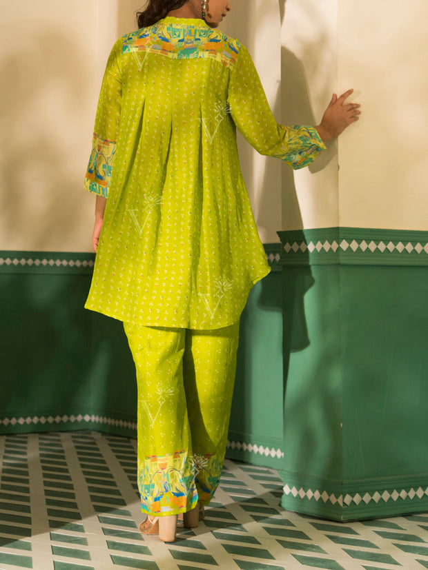 Lime Green Vasansi Silk Bandhani Co Ord Set
