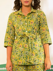 Olive Green Cotton Printed Co Ord Set