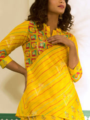 Yellow Vasansi Silk Leheriya Co Ord Set