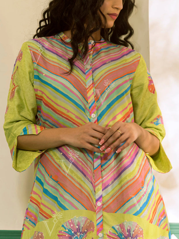 Multi Color Vasansi Silk Leheriya Co Ord Set