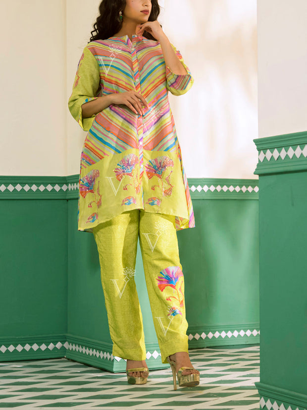 Multi Color Vasansi Silk Leheriya Co Ord Set